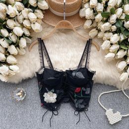 Women's Tanks Chic Camisole Sweet Floral Embroidery Bra Female Camis Lace Patchwork Tank Sleeveless Crop Top Sexy Women Clothes Drop