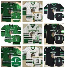 North Dakota Fighting Sioux Jerseys Vintage College 9 Jonathan Toews 11 Zach Parise 7 TJ Oshie Ice Hockey Home Black Green White A1759587