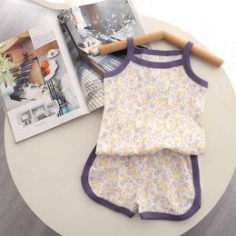 Japanese and Korean Instagram style summer thin children's set, pure cotton A-class suspender shorts, girl baby home and outdoor wear