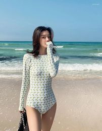 Women's Swimwear Fashion Sexy Long-sleeved Crewneck Backless Lace-up Moon Pattern One-piece Swimsuit