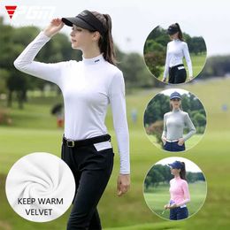 PGM Autumn Winter Women Fleece Golf Underwear Ladies Warm Golf Long-sleeved T-shirt Stand Collar Shirt Elastic Windproof Tops