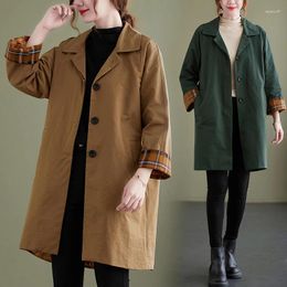 Women's Trench Coats Medium And Long Windbreaker 2024 Spring Autumn Korean Plaid Stitching Temperament Coat Trend