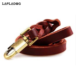 Apparel High Quality width 2cm Leather big dog harness Retro Bronze Interface small pet dog leash Strong dog accessories Rope ZL224