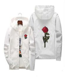 Red Rose Printed Casual Jackets Men Women Hooded Windbreaker Male Female Solid Colour Embroidery Coats Asian Size S7XL1940424