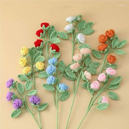 Decorative Flowers Crochet Knitting Multi-head Rose Bouquet Flower Milk Cotton Handmade DIY Imitation Home Decoration Artificial