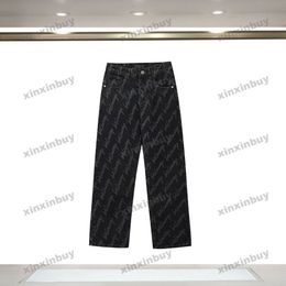 xinxinbuy 2024 Men women designer jeans pant Paris Cursive letter jacquard Casual pants black blue gray S-3XL