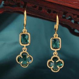 Dangle Earrings 2024 Classic Geometric Rectangle Green Crystal Flower Girl's Unusual Accessories For Woman