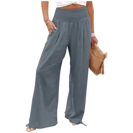 Women's Pants 2024 For Women 9-pant Casual Loose High Waist Cotton Linen Wide Leg Long With Pockets Elegant Baggy Trousers