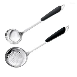 Spoons 2 Pcs Stainless Steel Soup Ladle&Skimmer Slotted Spoon With Heat Resistant Long Handle For Kitchen Or Restaurant 14 Inch