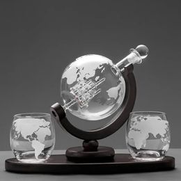 Whiskey Glass Set Crystal Globe Liquor Carafe for Whisky Vodka Sailboat in Decanter with Finished Wooden Stand Bar Tools Cup 240122