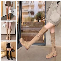 Fashion boots womens Knee boots Boots Black khaki Leather Over-knee Boot Party Flat Boots Snow booties Dark browne win