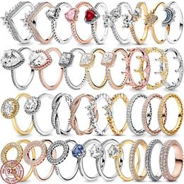 Cluster Rings Exquisite 925 Sterling Silver Classic Crown Round Hearts Ring Light Luxury Dazzling Couple Ladies Men's Charm Jewellery Gift