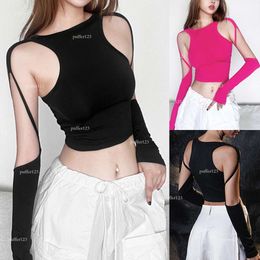 designer clothes women croptop 2024 Spring New Fashion Trend Women's Long Sleeved Round Neck Solid Color Slim Fit Hollow Open Navel T-shirt tops