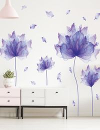 Creative Purple Flower Wall Stickers Living Room Bedroom Decor Home Background Wall Decor Large 3d Wallpaper Vinyl Flowers Decal4399348