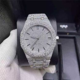 Luxury AP Diamond iced Mosonite Can pass Test Watches 2023 Version Moissanite Stones Silver Pass Test Mens t Op Quality Mechanical Eta Movement Full Out 2-tone Shiny