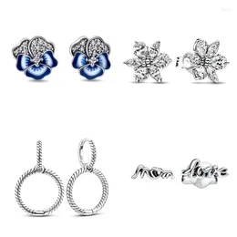 Stud Earrings 2024 Blue Flower Snowflake White For Original Fashion Jewellery Women