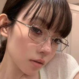 Sunglasses Japanese Style Harajuku Square Glasses Frame For Women No Makeup Fashion Metal Anti-blue Men Retro Reading