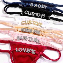 Sexy Set Sexy Solid Colour Bikini Thong Customised Crystal letter Panties for Women Personality DIY Name Underwear Intimates Girls GiftL240122