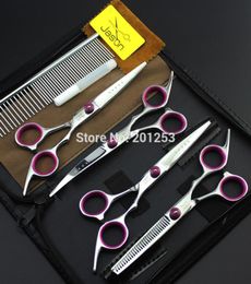 Whole Stainless Steel 60Inch 4PcsSet Jason Pet Grooming Scissors Silver Dog Shears Straight ThinningCurved ScissorsLZS0643663851