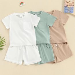 Clothing Sets 2024-12-26 Lioraitiin Toddler Baby Boy Girl Summer Outfits Cotton Short Sleeve Solid T-shirt Top Casual Shorts Spring Clothes