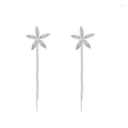 Dangle Earrings Metal Flowers Small Rhinestone Shining Long Chain Tassel For Women Trendy Earings Lady Jewellery Gift 2024 Brincos