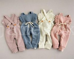 New Born Baby Clothes Backless Striped Ruffle Romper Overalls Jumpsuit Clothes Baby Girl Girl Romper kids suspender jumpsuit DA2545618209