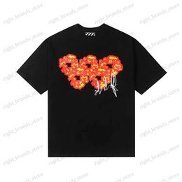 Men's T-Shirts 2024 New Summer Cotton Flame Kapok Print Short Sleeve Mens Tshirts Crew Neck Baggy Oversized Unisex T-shirt Streetwear Loose Tee T240122