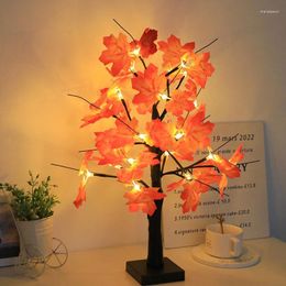 Decorative Flowers LED Night Lights Mini Christmas Tree Table LampArtificial Maple Ball Desktop Decor Fake Plant Halloween Decoration