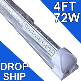 72W 4FT LED Shop Light, 7200lm 6500K Super Bright White, Linkable Ceiling Light Fixture, V Shape Integrated T8 LED Tube Light for Workbench Cabinet usastock