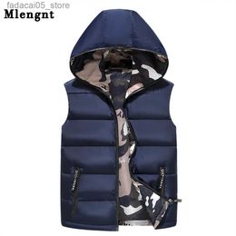 Men's Vests New Men's Reversible Vest Simple Hooded Sleeveless Jackets Stylish Camouflage Double Side Windproof Warm Waistcoats Men Clothing Q240122