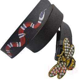 Luxury Designer Belt Bee Buckle Fashion High Quality Snake Genuine Leather Women Belts Men Letter Waistband272j
