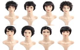 Ishow Straight Short Wig Brazilian Virgin Hair Kinky Curly Wave Human Hair Wigs 8inch None Lace Wig for Women All Ages Natural Bla5642039