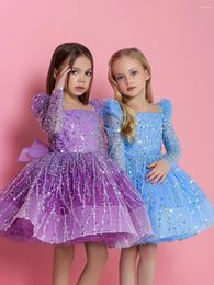 Girl Dresses Pink Princess Dress Pearl Beaded Crystals Puffy First Communion Flower Cute Children Girls Gown