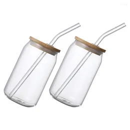 Wine Glasses 2 Pcs Straw Glass Cups Of Coffee For Heat- Resistant Mug With Lid Bottle