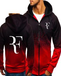 RF Roger Federer Print Sweatshirt Gradient Hoodies Men Spring Autumn Fleece Zipper Jacket Mens Hoodie Harajuku Male Clothing V19114077852