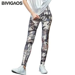 Capris Bivigaos Cartoon Milk Silk Print Leggings Women Colourful Graffiti Stretch Gothic Leggings Trendy Fashion Workout Leggings