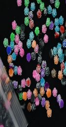 Nail Art Decorations Resin Rose Flower100 Pcs 6mm 12 Colors Flowers Cabochons Cameo Base Setting 3d Turquoise Decor8888797