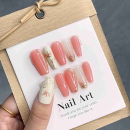 False Nails Emmabeauty Handmade Press On Nails with Summer Tulip Design Medium T Shape Fake Tips Colorful and Floral No.24373 Q240122