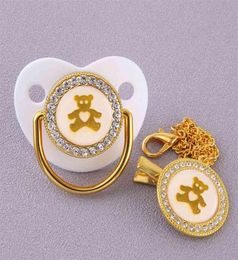 Bling White Cartoon Bear Baby Pacifier Lollipop Elegant Infant Dummy Chupeta Cocka Baby Shower Gift 2104076914453