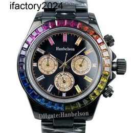 Ap Moissanite Mens Watches Automatic Vvs Silver Diamonds Pass Test Automatic Movement Clean Factory Rolaxs Dayton 4130 Sapphire Day Date glass Rainbow Black 4