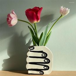 Vases Unique Mini For Flowers Hand Holding Vase Creative Shaped Decorative Resin Modern Ceramics Decor