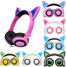 Cute Cat Ear Headphones with LED light Foldable Flashing Glowing Gaming Elf Headset Music MP3 Earphone For PC Laptop Computer Mobi2777826