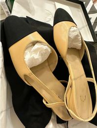 High Heels Shoes ballet flats shoes Genuine Leather Open on Formal Chunky Heel Slingbacks Sandals