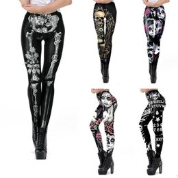 Capris New Sexy Women Legging Skull Bone Printing Fiess Leggins Fashion Slim High Waist Leggings Woman Pants Halloween Rose