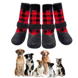 Apparel 2 Pairs Dog Socks Non Slip Waterproof Rubber Bottom Dog Shoes For Indoor Outdoor Classic Plaid Paw Protector With Adjustable Str