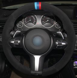 Black Suede Light Blue Blue Red Marker Steering Wheel Cover for BMW F87 M2 F80 M3 F82 M4 M5 F12 F13 M6 F85 X5 M F86 X6 M F33 F306272232
