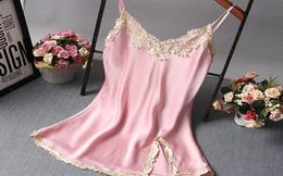 2018 New Sexy Lace Satin Nightgown Beckless Nightdress Women Summer Silk Sleepwear Chemise Night Dress Nightshirt S9239853198