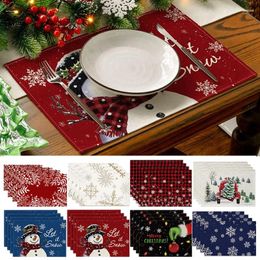 Table Mats 4pcs Christmas Insulated Placemats Snowman Xmas Tree Snowflake Printed Pattern Mat Party Dining Decorations