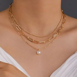 Fascino di perle vintage a strati Collana in oro giallo 14k Gioielli da donna Accessori a strati per ragazze Abbigliamento Regali estetici Ciondolo di moda 2024