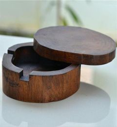 Fashion Selling Wood Colour Southeast Asia Features Solid Wood Ashtray Personality Wooden With Lid Ashtray176K4243396